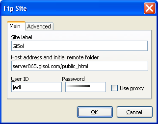 Connection with Ftp, main parameters